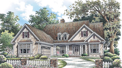 This is an illustration of the front of ranch house plan 1072 The Flannel Creek 