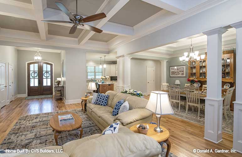 Coffered ceiling in the great room. The Fletcher plan 1430.