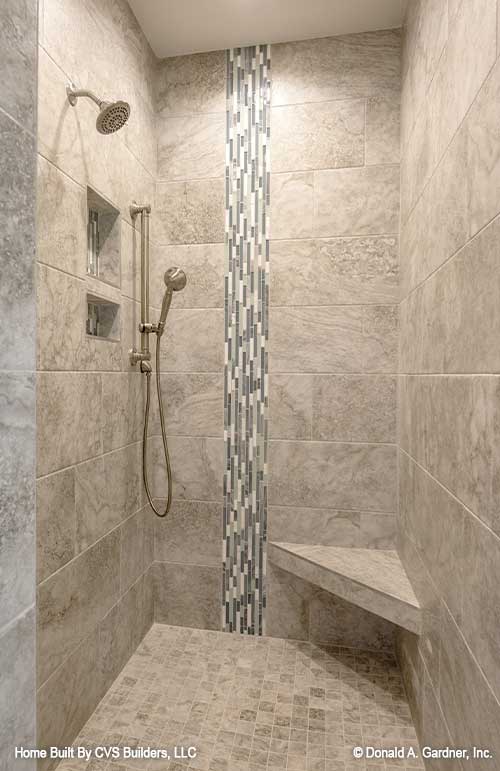 Tiled walk-in shower in the master bathroom. The Fletcher plan 1430.