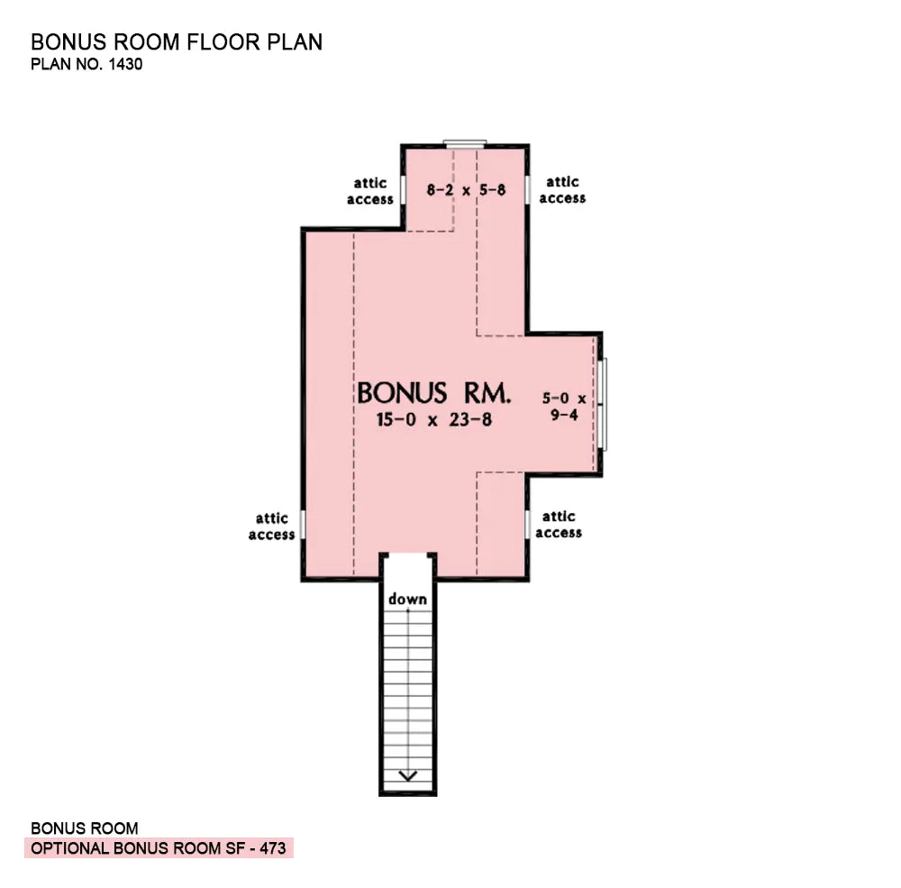 This is the bonus room floor plan image for ranch house plan 1430 The Fletcher