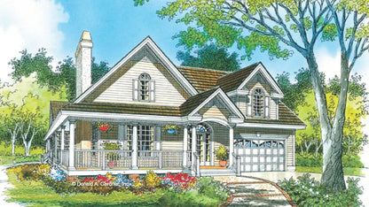 This is an illustration of the front of narrow lot house plan 917 The Folkston 