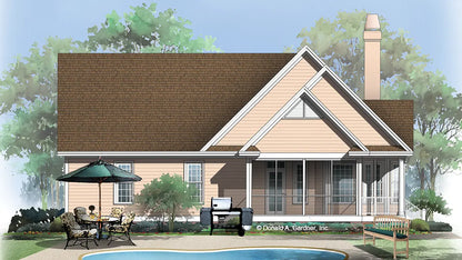 This is an illustration of the rear of cottage house plan 917 The Folkston