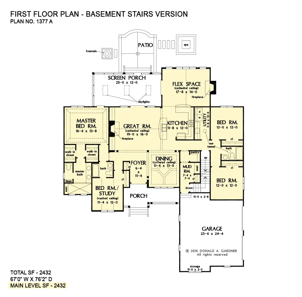 This is the first floor plan image for house plan 1377 The Forest Grove if the home is built over a basement