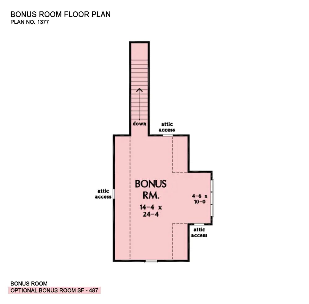 This is the bonus room floor plan image for house plan 1377 The Forest Grove