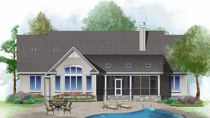 This is an illustration of the rear of house plan 1377 The Forest Grove