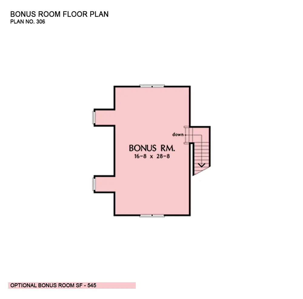 This is the bonus room floor plan image for four bedroom house plan 306 The Forrester