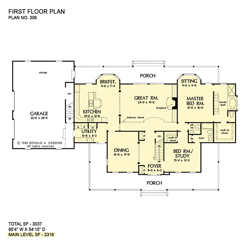 This is the first floor plan image for country house plan 306 The Forrester