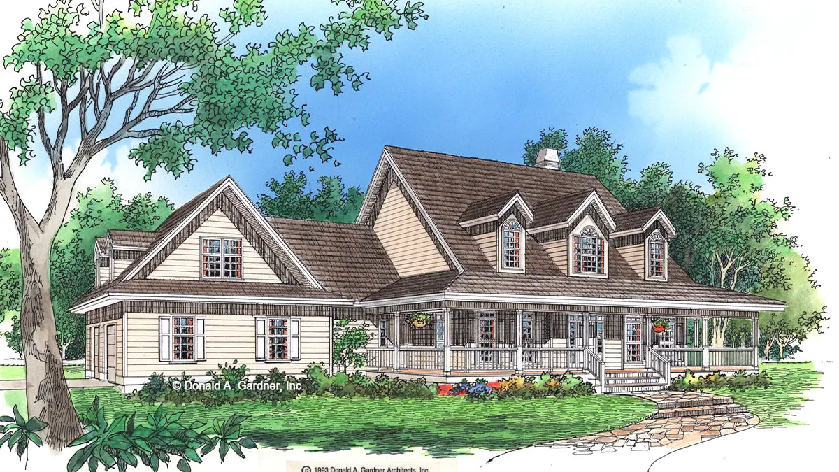 This is an illustration of the front of country house plan 306 The Forrester