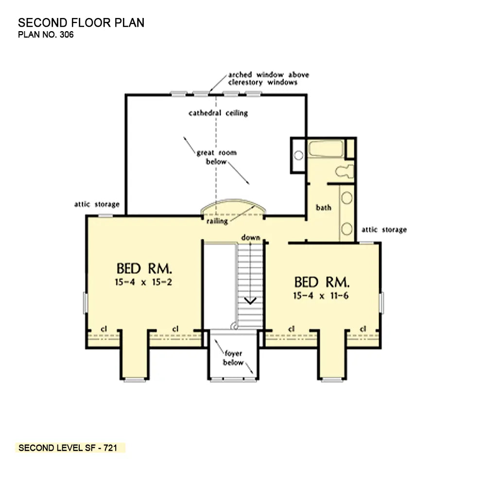 This is the second floor plan image for four bedroom house plan 306 The Forrester