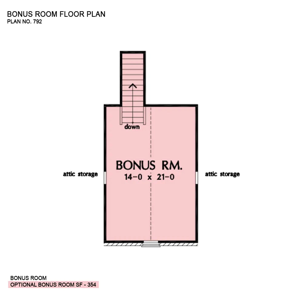 This is the bonus room floor plan image for one story house plan 792 The Forsythe