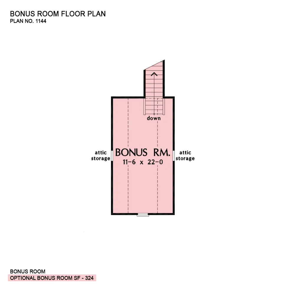 This is the bonus room floor plan image for ranch house plan 1144 The Foxcroft