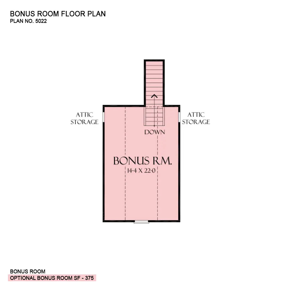 This is the bonus room floor plan image for cottage house plan 5022 The Foxford