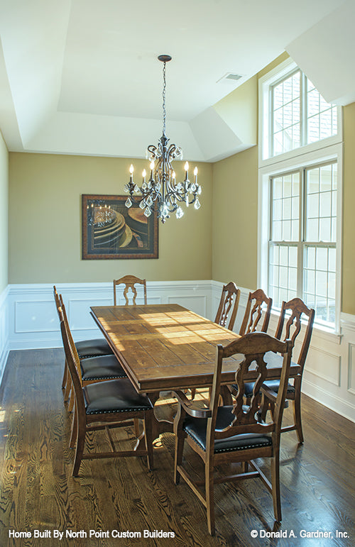 Tray ceiling in the dining room. The Foxglove plan 1297.