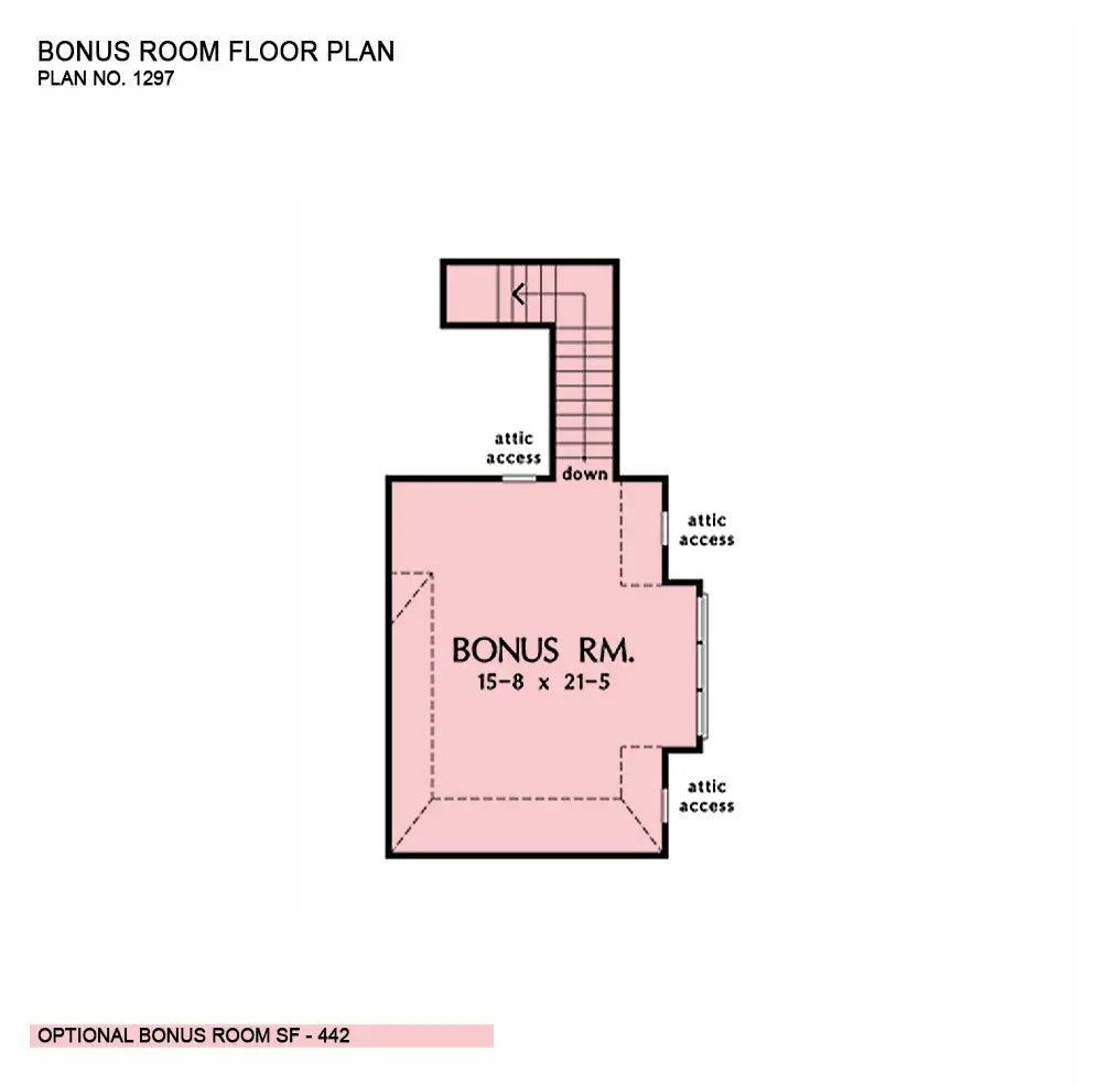 This is the bonus room floor plan image for cottage house plan 1297 The Foxglove