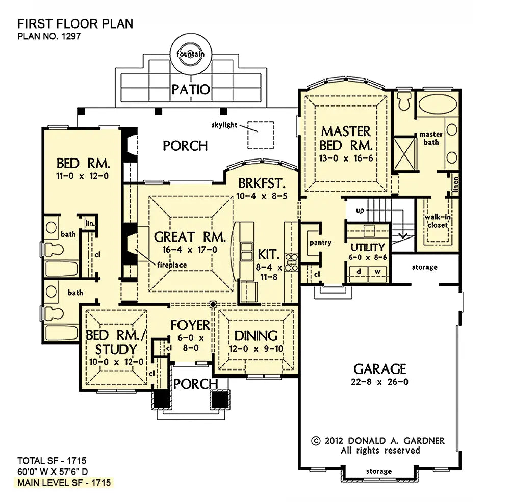 This is the first floor plan image for small house plan 1297 The Foxglove