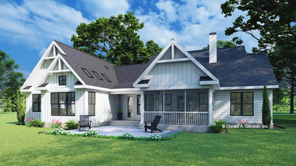 This is an illustration of the rear of three bedroom house plan 1537 The Freya