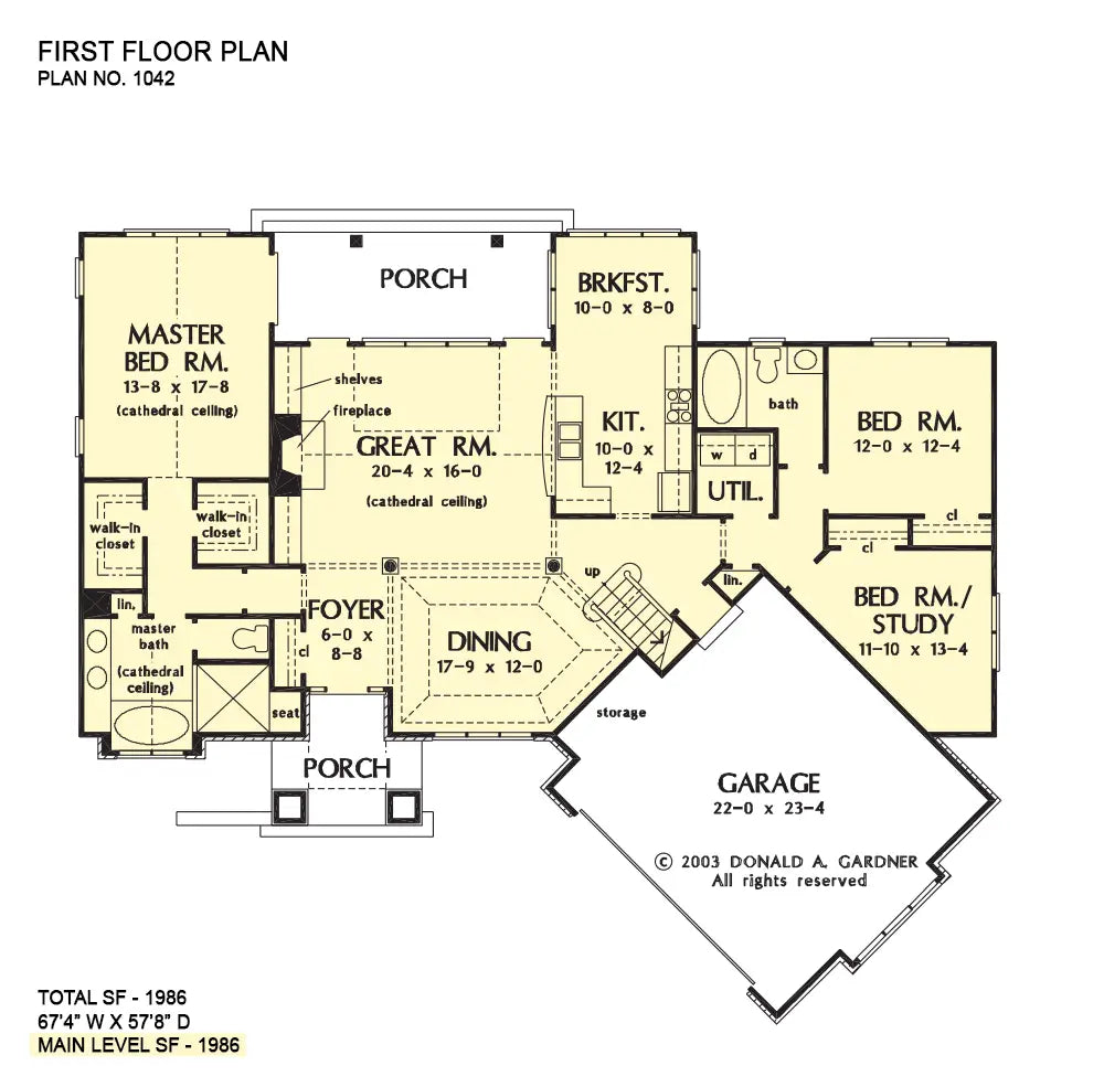 This is the first floor plan image for rustic house plan 1042 The Gadberry