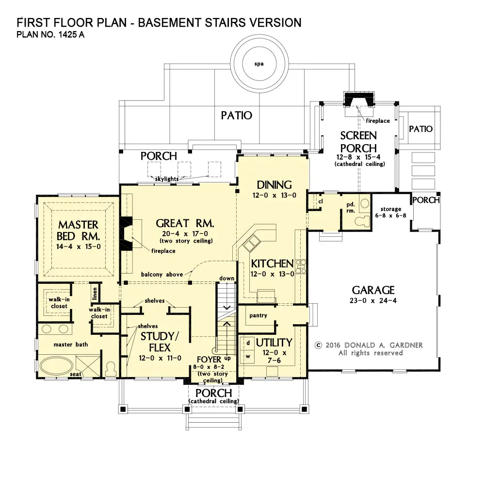 This is the first floor plan image for country house plan 1425 The Galway if the home is built over a basement