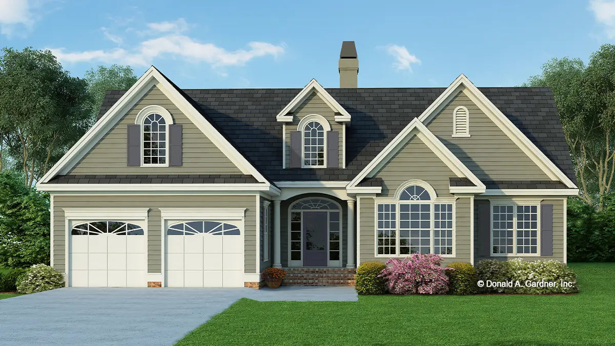 This is an illustration of the front of small house plan 536 The Garrison