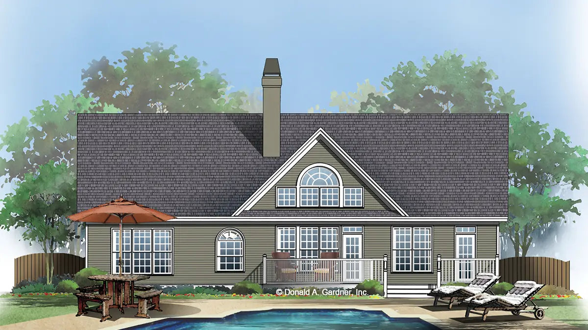 This is an illustration of the rear of simple house plan 536 The Garrison