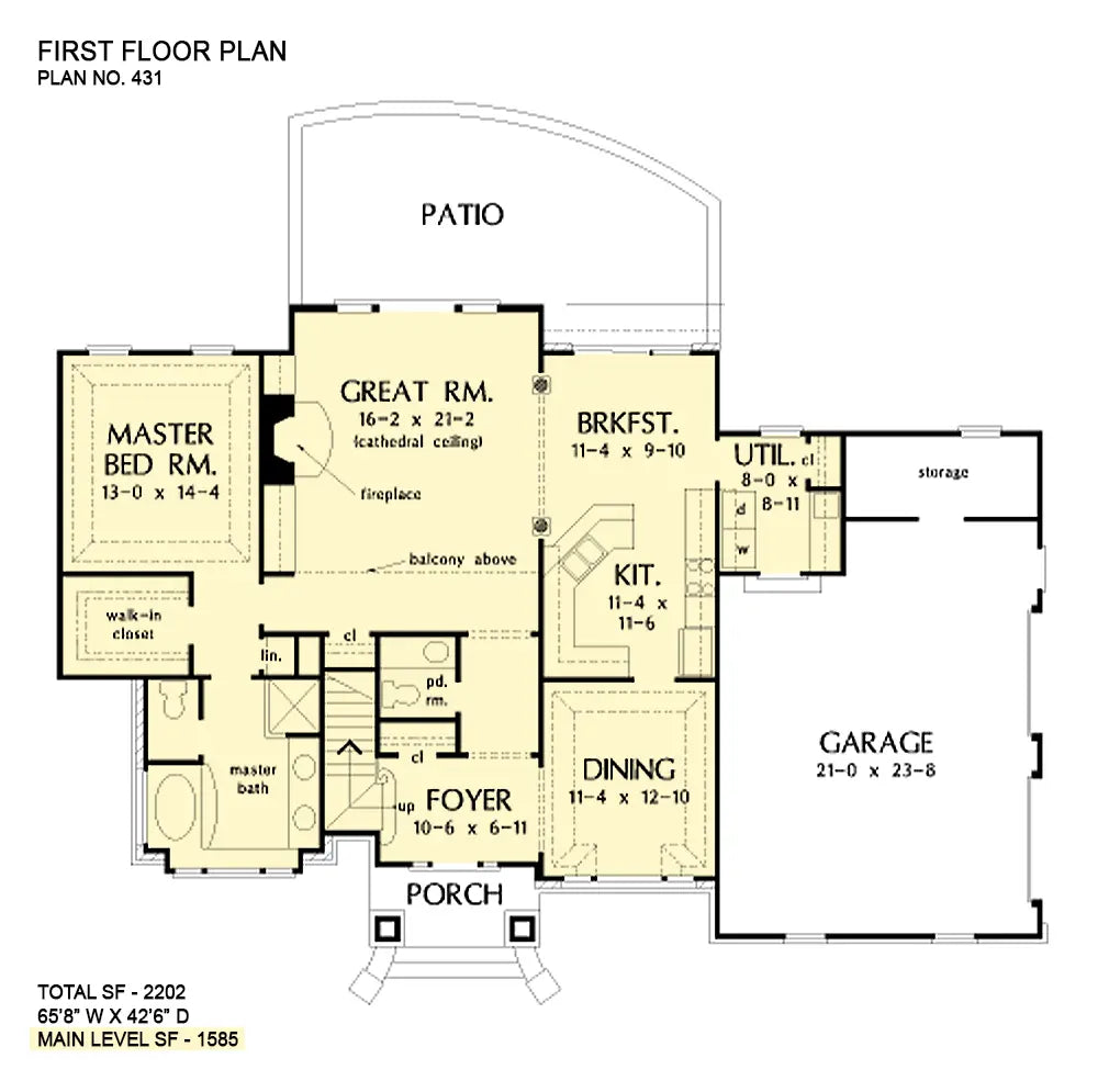 This is the first floor plan image for traditional house plan 431 The Gasden