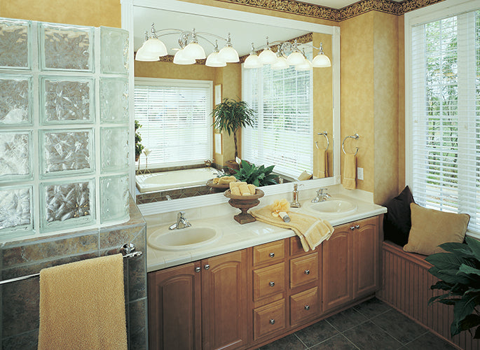 Double sink vanity in the master bathroom. The Gasden plan 431.