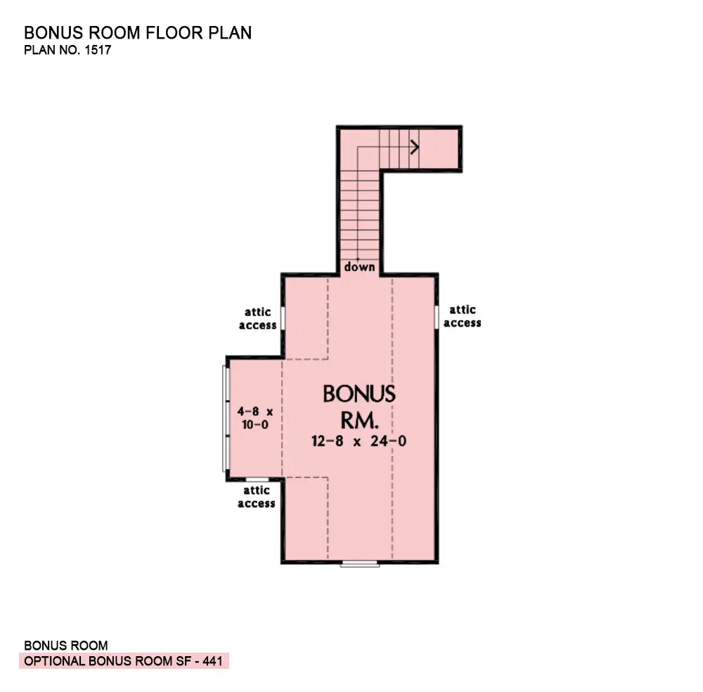 This is the bonus room floor plan image for three bedroom house plan 1517 The Gavin