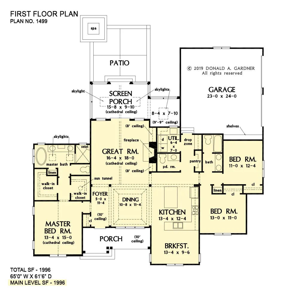 This is the first floor plan image for simple house plan 1499 The Gellar