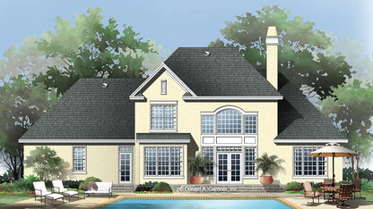 This is an illustration of the rear of family house plan 1121 The Genevieve