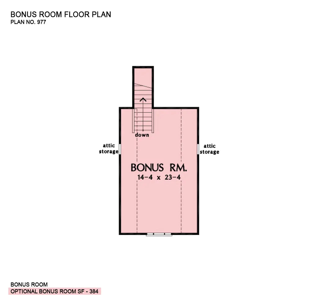 This is the bonus room floor plan image for cottage house plan 977 The Gentry