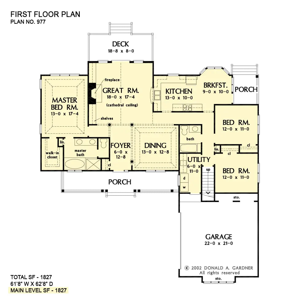 This is the first floor plan image for small house plan 977 The Gentry