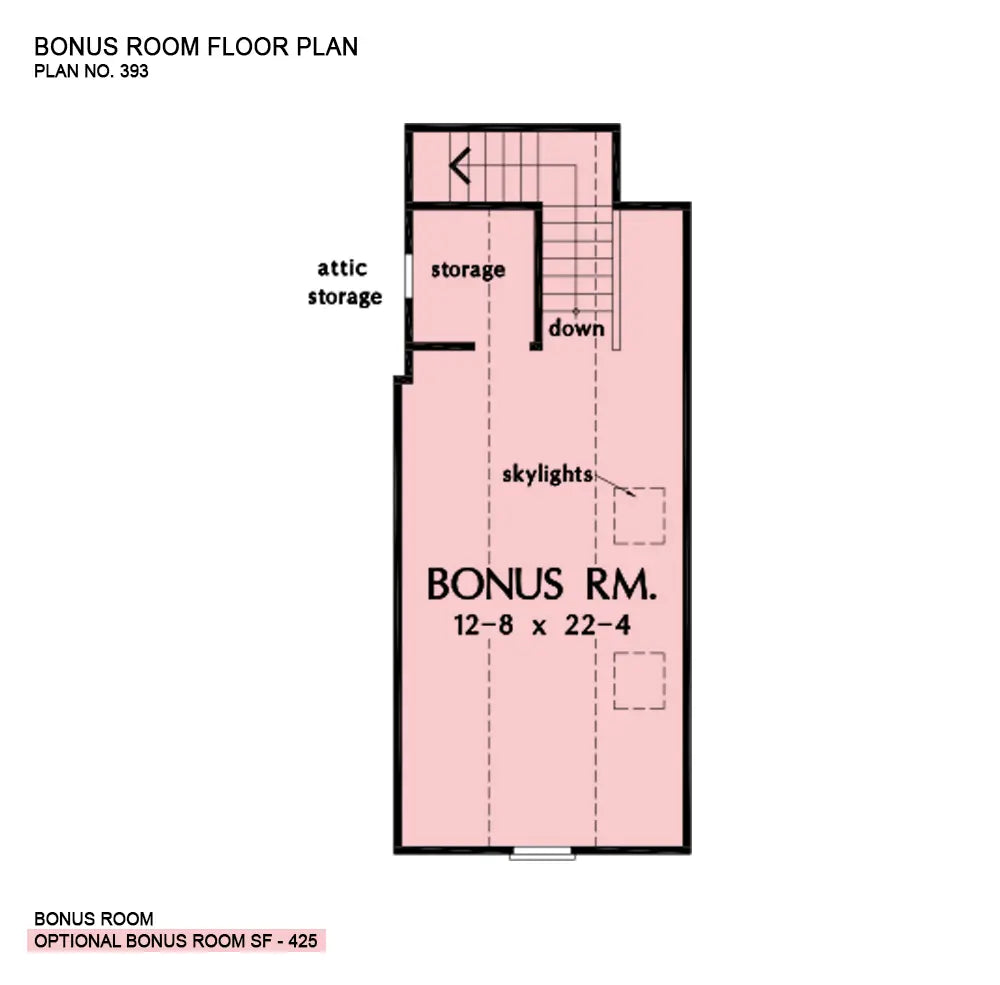 This is the bonus room floor plan image for one story house plan 393 The Georgetown