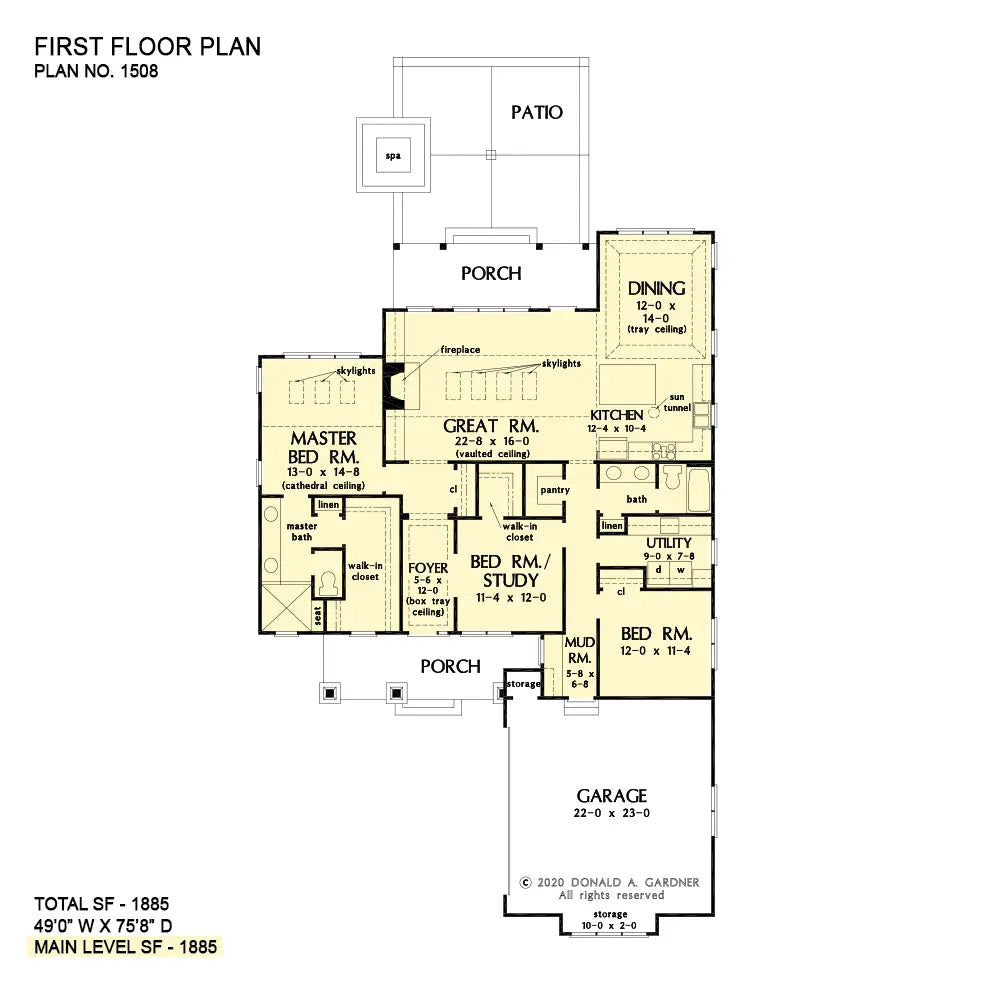 This is the first floor plan image for small house plan 1508 The Gideon