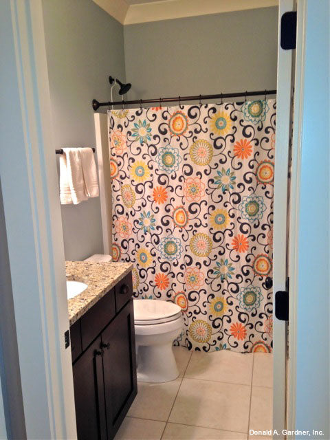 This is a photograph of the bathroom of mountain house plan 734 The Gilchrist as built by a customer