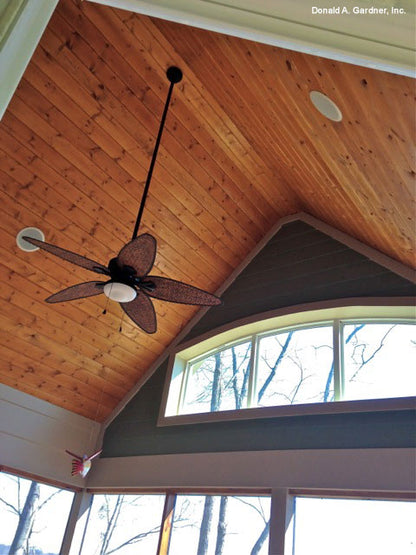 This is a photograph of the screened porch ceiling of mountain house plan 734 The Gilchrist as built by a customer