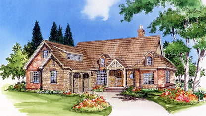 This is an illustration of the front of mountain house plan 734 The Gilchrist