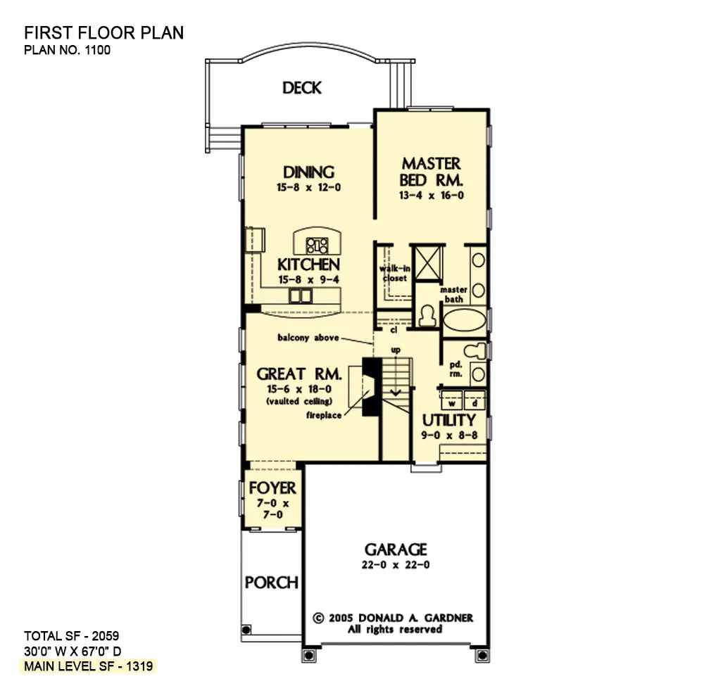 This is the first floor plan image for narrow lot house plan 1100 The Gilmore