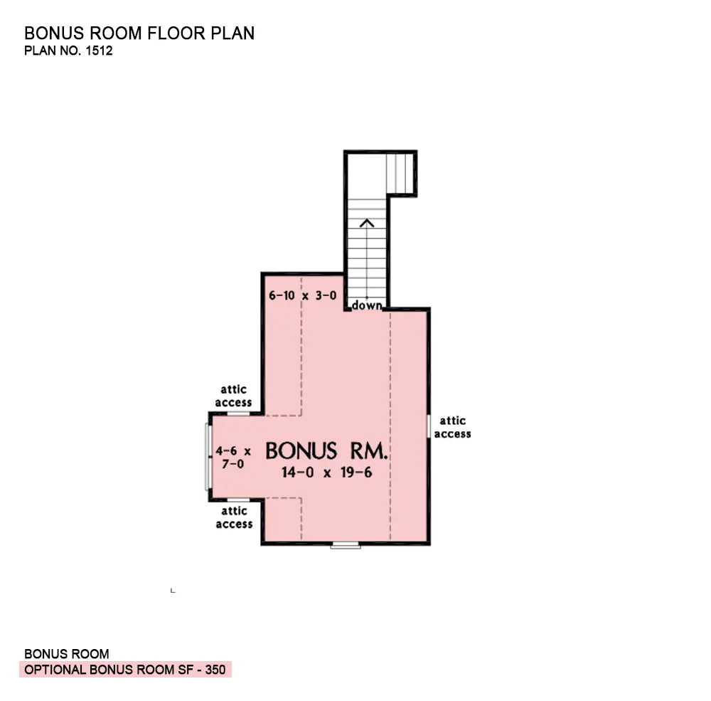 This is the bonus room floor plan image for small house plan 1512 The Gleason