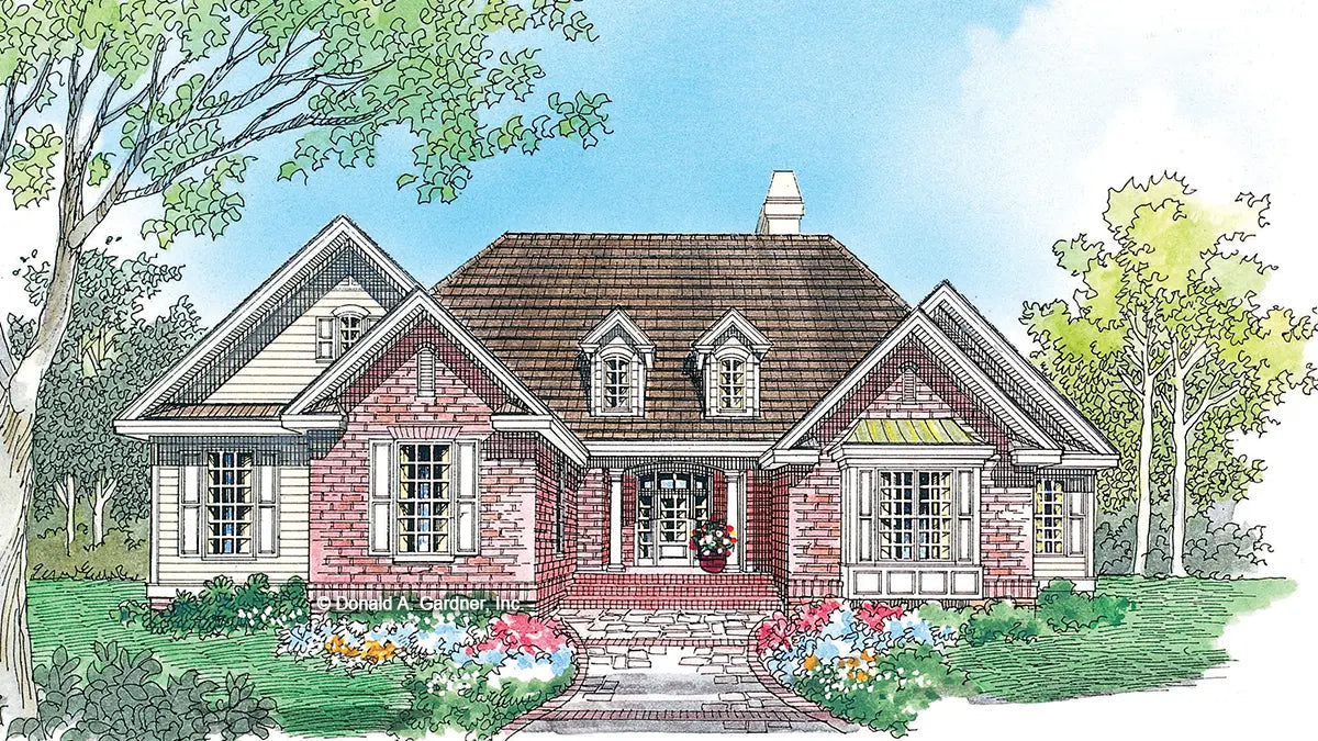 This is an illustration of the front of three bedroom house plan 892 The Glenaire 