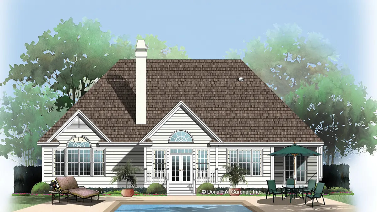 This is an illustration of the rear of brick house plan 892 The Glenaire