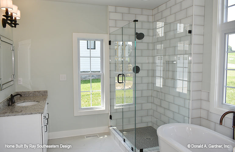 This is a photograph of the master bathroom of three bedroom house plan 1003 The Godfrey as built by a customer