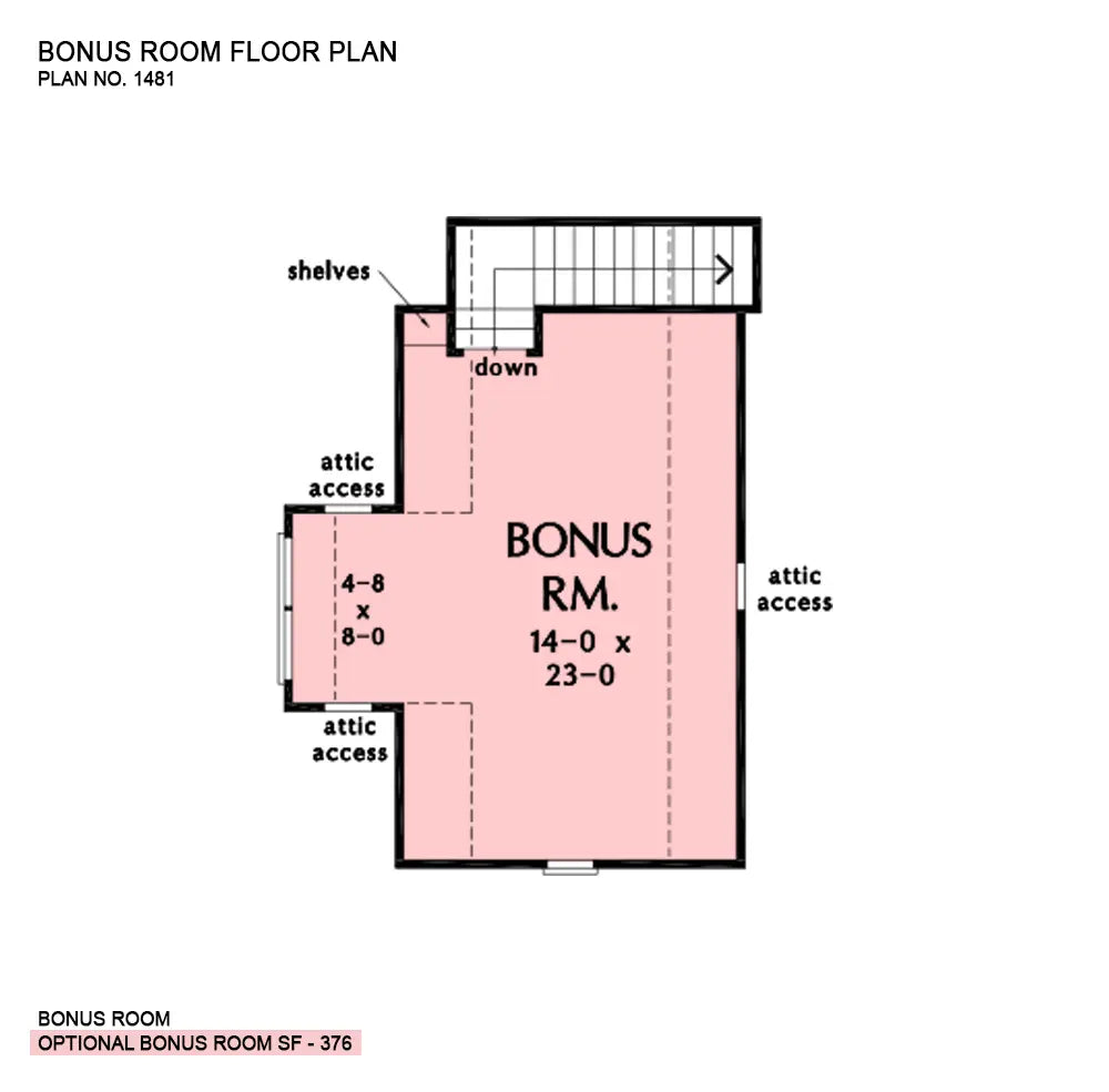 This is the bonus room floor plan image for craftsman house plan 1481 The Goldmoss