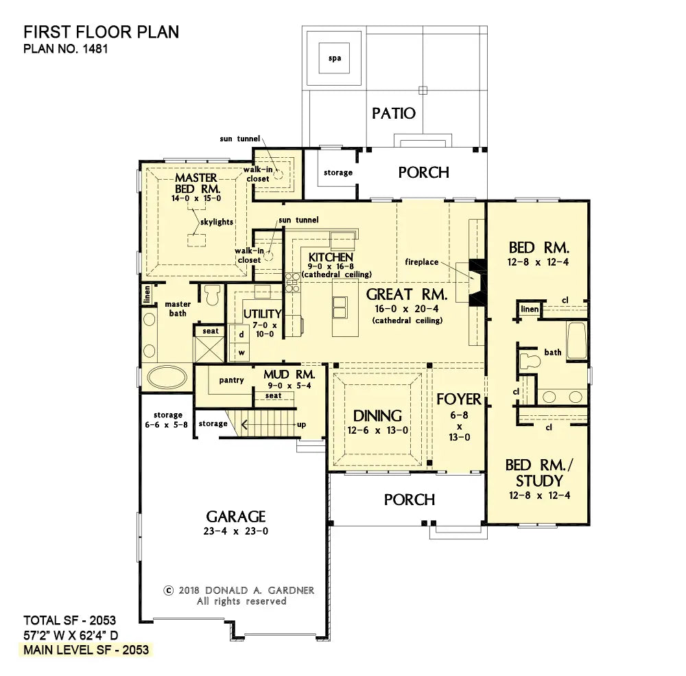 This is the first floor plan image for simple house plan 1481 The Goldmoss