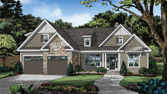 This is an illustration of the front of simple house plan 1481 The Goldmoss