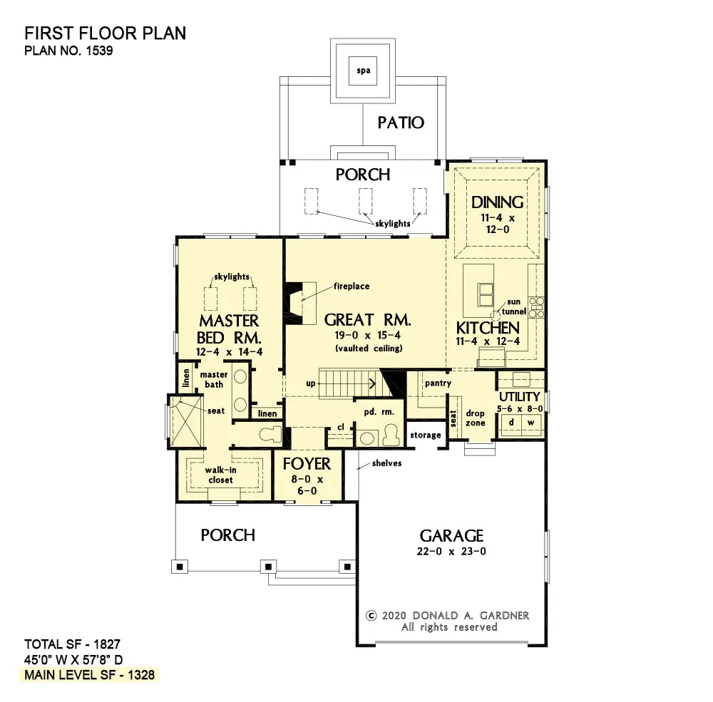 This is the first floor plan image for cottage house plan 1539 The Graceview