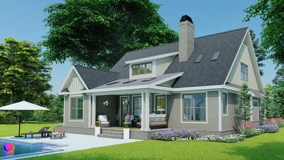 This is an illustration of the rear of small house plan 1539 The Graceview