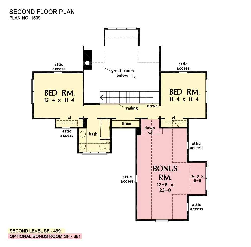 This is the second floor plan image for narrow lot house plan 1539 The Graceview