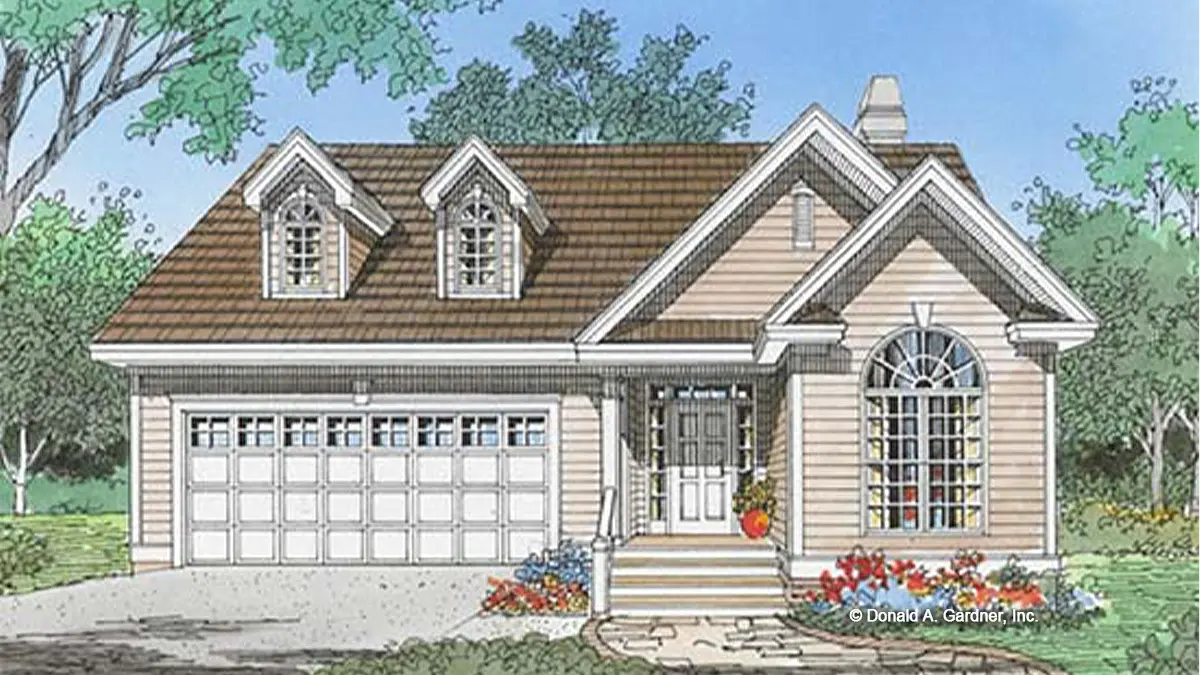 This is an illustration of the front of small house plan 861 The Grafton