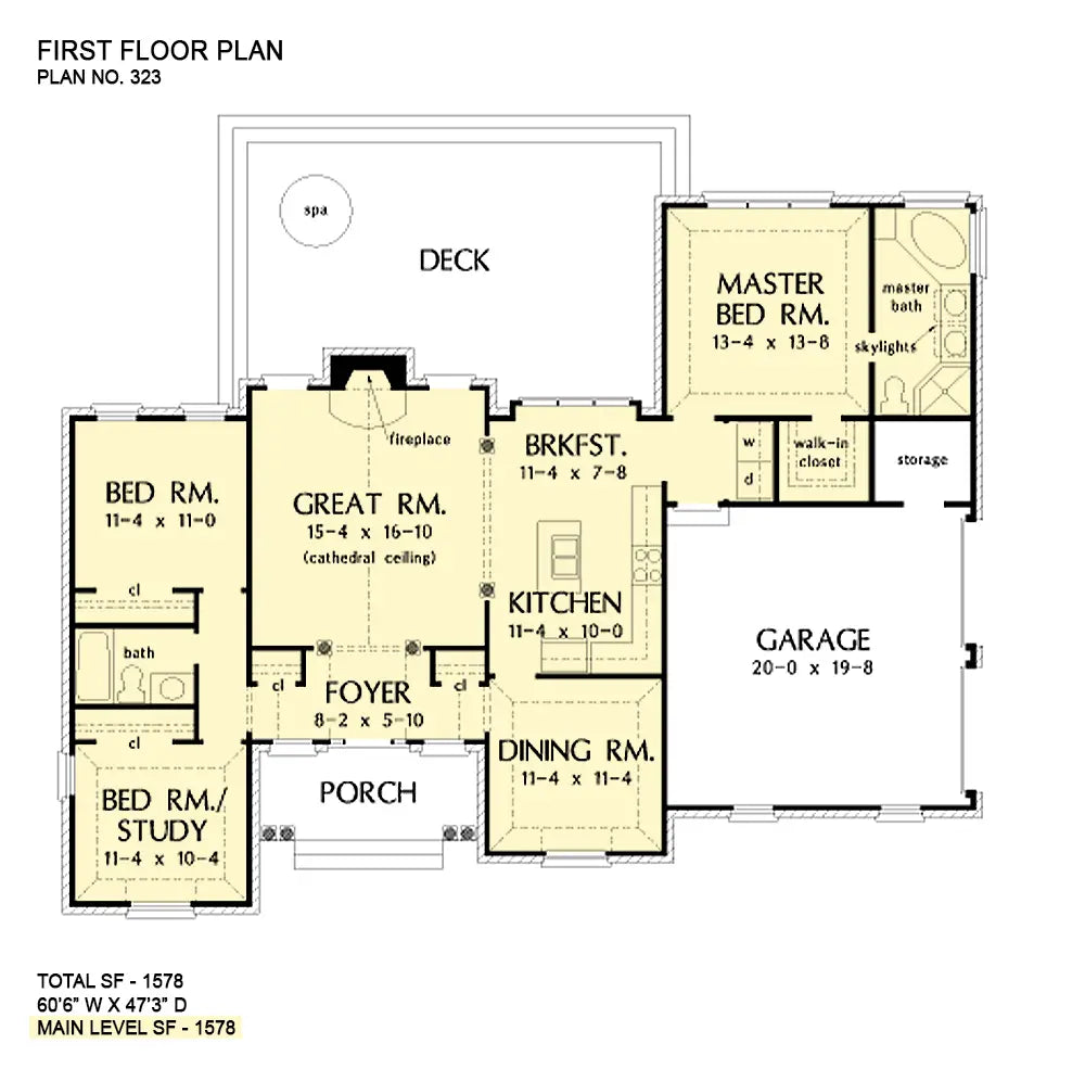 This is the first floor plan image for brick house plan 323 The Graham