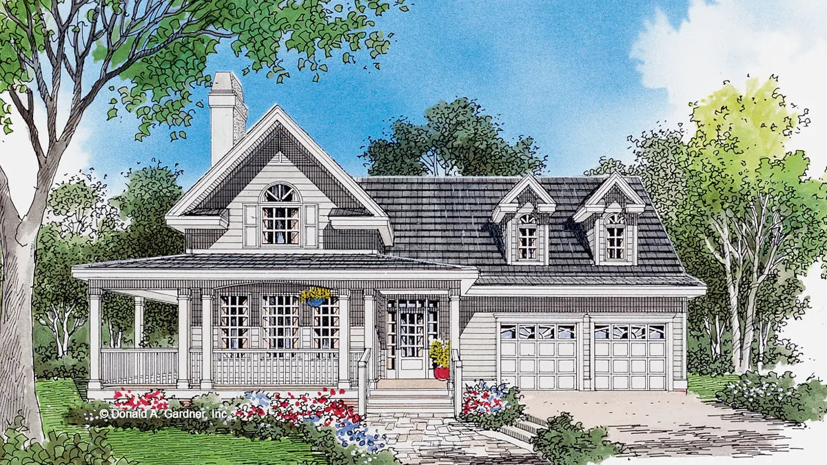 This is an illustration of the front of three bedroom house plan 720 The Grayson